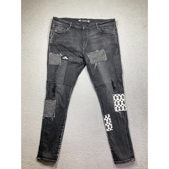 Crysp Denim Jeans Men's 38x31**  Black Patchwork Skinny Stretch‎ Distressed Y2K - Picture 1 of 16